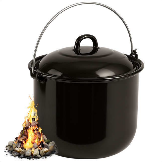 Cheqo® Outdoor Kookpan - Camping Pan - 24 cm Enamel - Geschikt voor Barbecue en Open Vuur - BBQ Pan