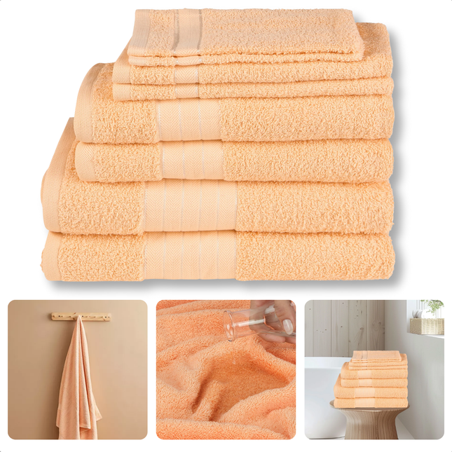 Handdoeken Set - Set van 8 Stuks - Oranje - Verschillende Maten - 100% Katoen - 500 gr/m2 - Handdoek - Hotel Kwaliteit - Handdoek Badkamer - Zware Kwaliteit - Luxe Uitvoering - Extra Zacht & Stevig - Handdoekenset - Badhanddoeken