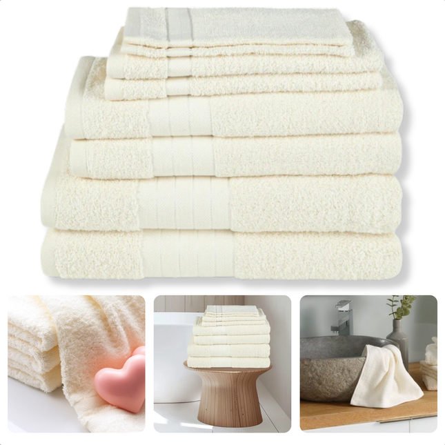 Handdoeken Set - Set van 8 Stuks - Beige - Verschillende Maten - 100% Katoen - 500 gr/m2 - Handdoek - Hotel Kwaliteit - Handdoek Badkamer - Zware Kwaliteit - Luxe Uitvoering - Extra Zacht & Stevig - Handdoekenset - Badhanddoeken