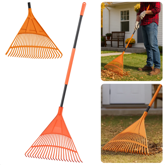 Cheqo® Hark - Bladhark - Terugverende Harkfunctie - Tuin Netjes en Schoon - Bladeren en Gras Harken - Tuinafval Verzamelen - Lange Steel - Tuinwerken zonder Belasting - Bladhark met Steel - Tuin en Gazon Hark