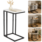 Cheqo® Bijzettafel - Bedtafel - Laptoptafel - Banktafel - Bijzettafeltje - Salontafel - Bijzet Tafel - Metaal - Marmeren MDF Tafelblad - Kleine Moderne Tafel - Wit