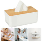 Cheqo® Badkamer Tissuedoos - Stijlvolle Kunststof Tissuedoos met Natuurlijke Bamboe Deksel - Voor Tissues in de Badkamer - 26 x 13 x 8 cm - 340 gram - Tissue Box - Tissue Dispenser - Cosmeticadoekjesbox - Keuken Tissue houders