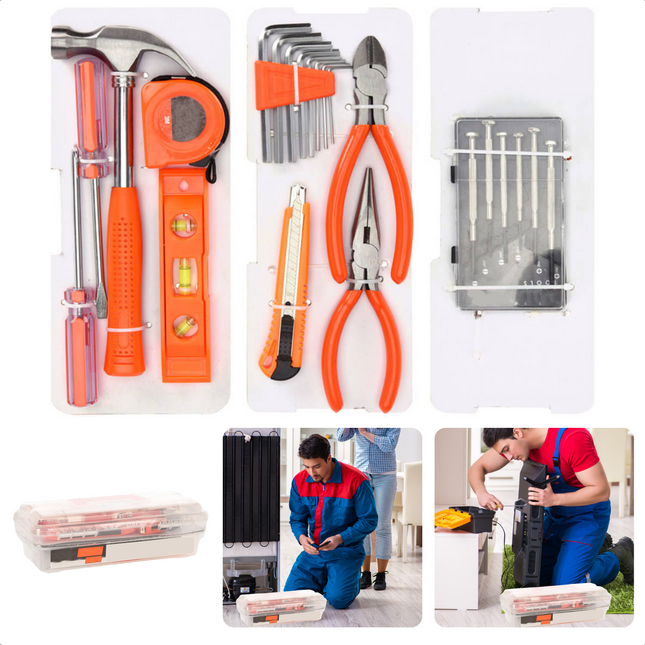 Cheqo® Gereedschapsset - 23-delig - Gereedschapskist - Gereedschapskoffer - Handgereedschap - Rolmaat - Inbus - Hamer - Tangen - Schroevendraaier - Waterpas - Voor Hobbyist & Professional Gereedschapsset