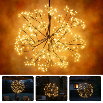 Cheqo® Verlichte Bal Voor Buiten - Warm Wit Licht - Micro LED-Lampjes - IP44 - Zwart Snoer - Kerstverlichting - Lichtgevende Bal - Tuinverlichting - Buitenverlichting - Kerstdecoratie - Lichtbal Met Timer - Kerstbal LED