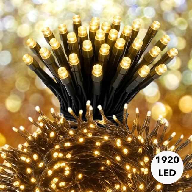 Cheqo® Kerstverlichting - Kerstlampjes - Kerstboomverlichting  - 1920 LED - Warm Wit - Verlichte Lengte 25 Meter - 8 Lichtfuncties - Automatische Timer - Binnen en Buiten - IP44 Adapter - Geheugenfunctie - Moderne Verlichting