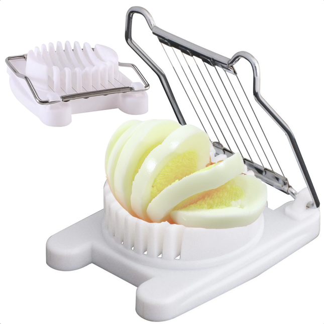 Cheqo® Eiersnijder RVS - Ei Snijder - Eisnijder - Perfect voor Plakken - 8x10x3 cm - Wit Keukenhulp