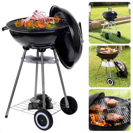 Cheqo® Houtskool Barbecue - Kogelgrill Houtskoolbarbecue - BBQ - Barbecue met Wielen - Zwart Metaal - Op Wielen