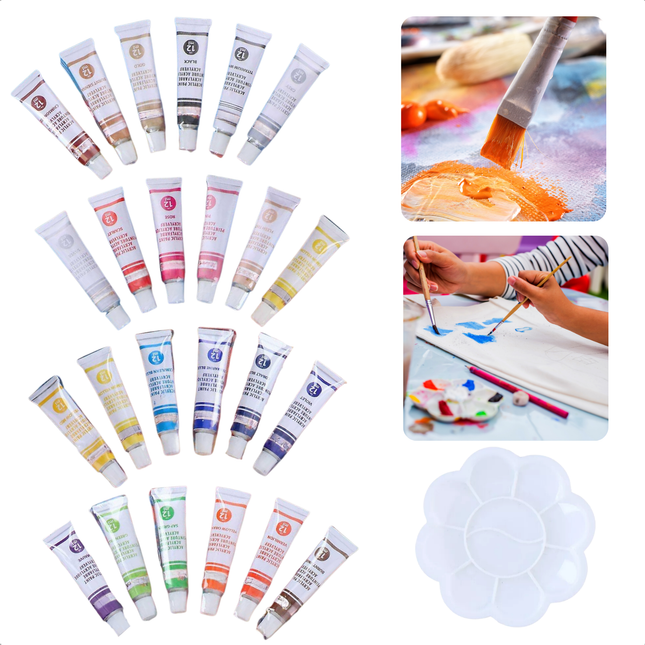 Cheqo® Acrylverf Set - Acryl Verf Set - Hobbyverf - Schilderen - Verf - 25 Tubes - Sneldrogend - Inclusief Palet