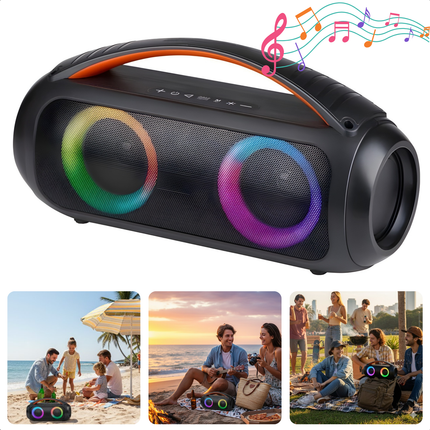 Cheqo® Boombox Speaker - Boombox Bluetooth Speaker - Bluetooth Boombox - Draagbare Boombox - Draadloze Boombox - Boombox Luidspreker - Muziek Box Bluetooth - Draagbare Bluetooth Speaker - Party Speaker - Speaker Met Licht