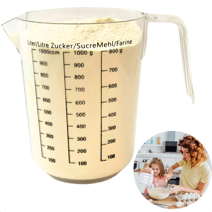 Cheqo® Transparante Maatbeker 1L - Maatkan - Handig voor Bakken - Kunststof Keukenmaatbeker