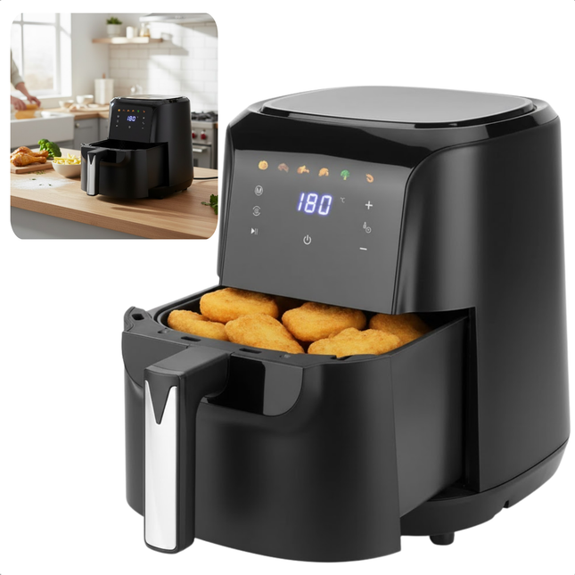 Cheqo® Airfryer - Hetelucht Friteuse - 6 Liter - Snelle Bereiding - Air Fryer - Hetelucht Oven - Timerfunctie - Hete Lucht Friteuse