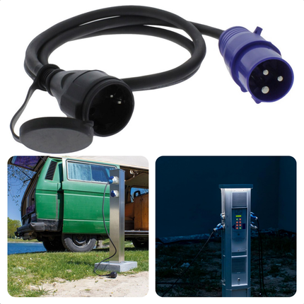 Cheqo® CEE Verloopstekker - Camping Verloop -  CEE Stekker - Adapter - 1.5m Randaarde Adapter - Spatwaterdicht voor Camping