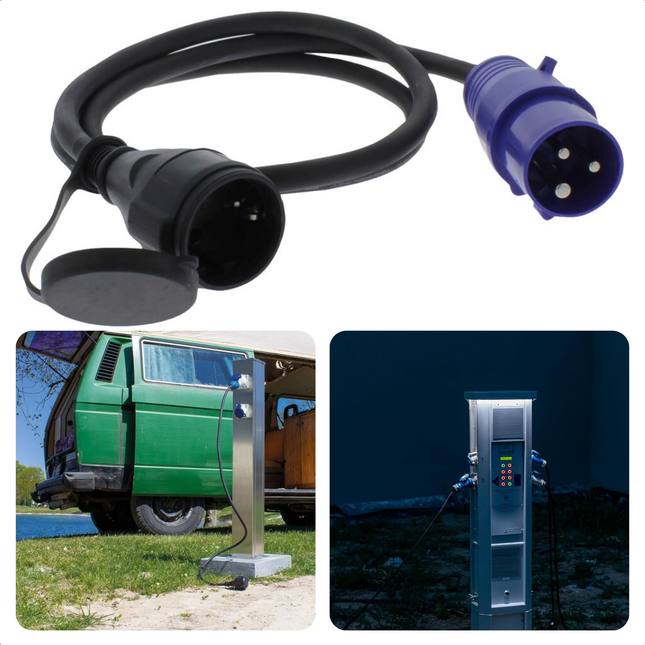 Cheqo® CEE Verloopstekker - Camping Verloop -  CEE Stekker - Adapter - 1.5m Randaarde Adapter - Spatwaterdicht voor Camping