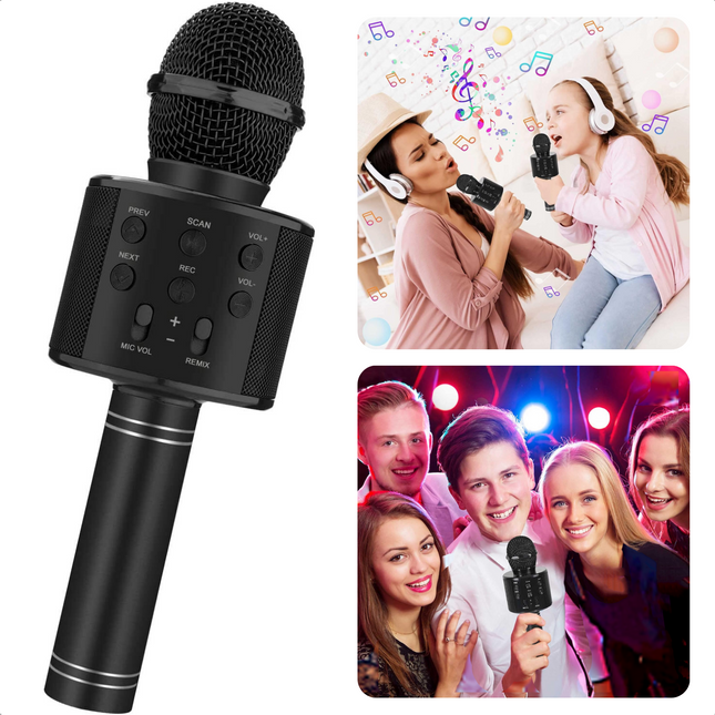 Cheqo® Draadloze Karaoke Microfoon - met Echo Effect - Oplaadbaar - USB-aansluiting - FM Radio - 10m Bereik - Karaoke Set - Voor Kinderen en Volwassenen - LED Licht - 5 Geluidseffecten - Cadeau voor Kinderen Karaoke Microfoons