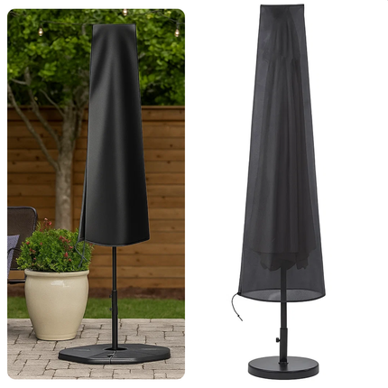 Cheqo® Parasol Beschermhoes UV-Bestendig - Zwart Polyester - Parasolhoes Voor Staande Parasol - Waterafstotend - Parasolhoes Met Trekkoord - Parasolhoes Voor 3 Meter Parasol - Parasol Hoes - Beschermhoes Parasol - Afdekhoes