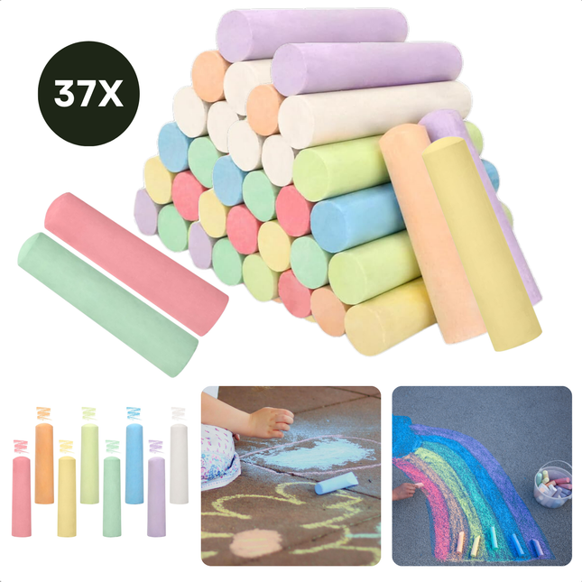Cheqo® Stoepkrijt Set - 37 Stuks in Emmer - Stoep Krijt - Creatief Buitenspeelgoed - Kleurkrijt voor Kinderen