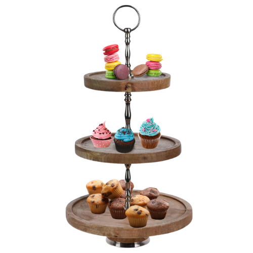 Etagere 3-laags - Mangohout met Metaal- Etagere