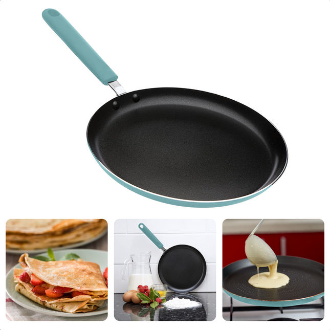 Cheqo® Hippe Pannenkoekpan - 24cm - Mint - Geperst Aluminium - Anti-aanbaklaag - Mintgroene Softtouch Handgreep - Geschikt voor Inductie - Ø24 x 1.8cm - Voor Alle Warmtebronnen - Anti-Aanbaklaag - Lange Levensduur - Omeletpan - Koekenpan Koekenpannen