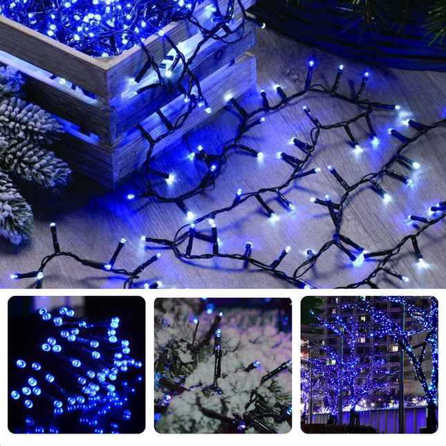 Cheqo® Kerstverlichting - Kerstboomverlichting - Kerstlampjes - Sfeerverlichting - LED Verlichting - Voor Binnen en Buiten - Tuinverlichting - Feestverlichting - Lichtsnoer - 80 LED's - 6M - Blauw - Timer - 8 Lichtfuncties - Geheugen Kerstboomverlichting