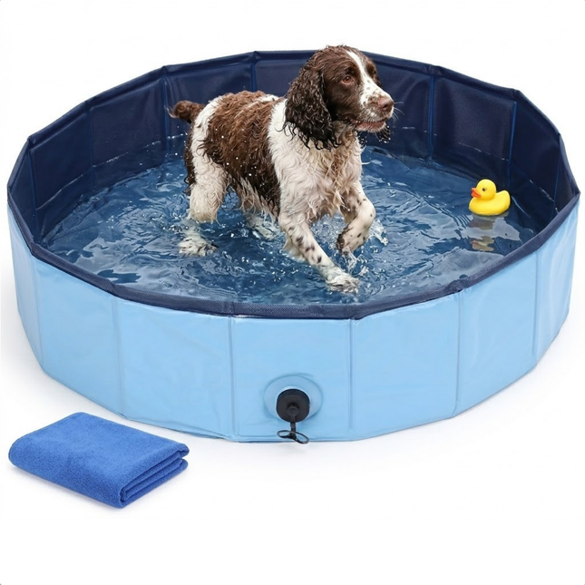Cheqo® Hondenzwembad - Zwembad Voor Honden - Hondenbad - Honden Zwembad Opvouwbaar - Zwembad Voor Huisdieren - Dierenzwembad - Blauw Hondenzwembad - Hondenzwembad Middelgrote Honden