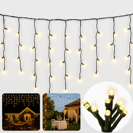 Cheqo® IJspegel Verlichting - IJspegelverlichting Buiten - Kerstverlichting Buiten - Extra Warm Wit - 160 LED’s - Koppelbare Verlichting - IP44 Beschermwaarde - Groen Snoer - Verlengset - Binnen En Buiten Geschikt - Lichtgordijn - 31V Koppelbaar