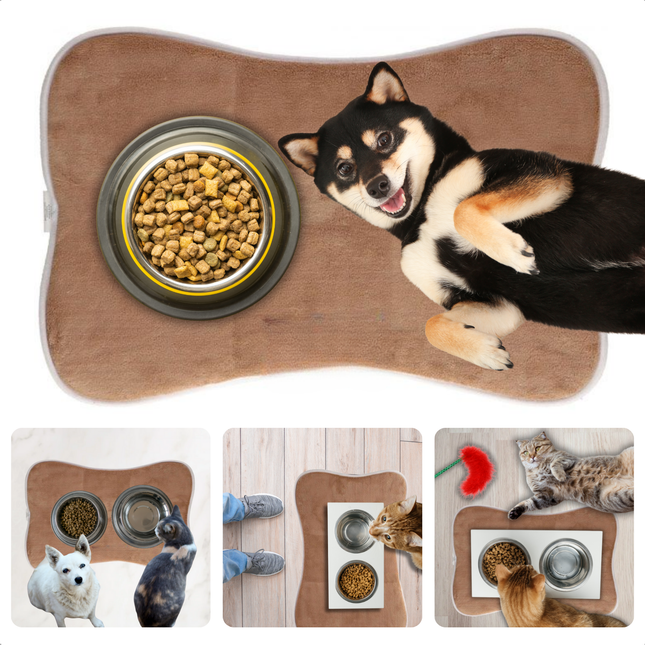 Cheqo® Absorberende Hondenmat - Voederbak Onderlegger - Voerbakmat Hond en Kat - Stijlvolle Bruine Kattenmat