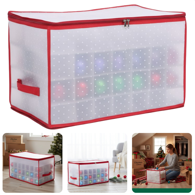 Cheqo® Kerstballen Opbergdoos - Opvouwbare Opbergdoos - Opbergbox Voor Kerstballen - Kerstdecoratie Opbergen - Opbergood Voor Kerstballen - Opbergdoos Met Rits - Kunststof Opbergdoos - Kerstbal Organizer