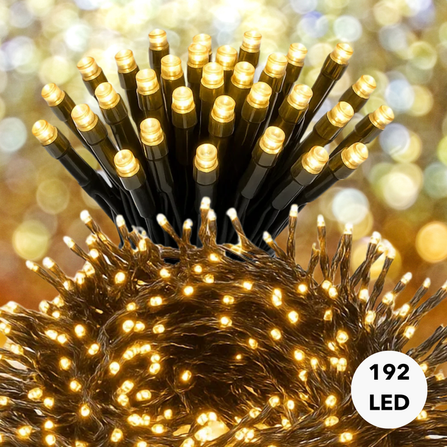 Cheqo® Kerstverlichting - Kerstlampjes - Kerstboomverlichting - Extra Warm Wit - 192 LED - Kerstverlichting Binnen en Buiten - Lichtsnoer - 8 Lichtfuncties - Automatische Timer - IP44 Adapter - Verlichte Lengte 240 CM - Geheugenfunctie