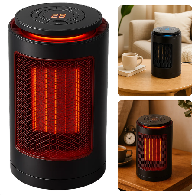 Cheqo® Elektrische Kachel - Keramische Kachel - Ventilatorkachel - Draagbare Verwarming - Compacte Heater - 1200W Vermogen - Koude en Warme Lucht - PTC Keramisch Element - Oververhittingsbescherming - Kantelbeveiliging