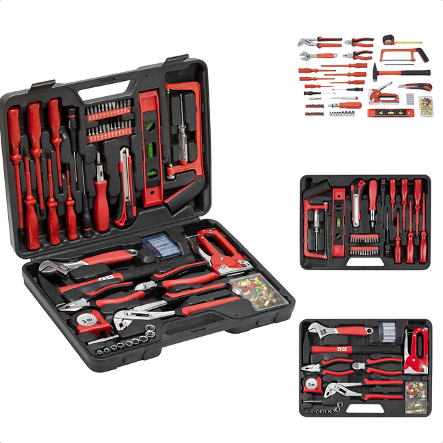 Cheqo® 60-delige Gereedschapskoffer - 42 x 33 x 8 cm - Gereedschapskist - Gereedschapsset - Handgereedschap - Tangen - Schroevendraaiers - Dopsleutels - Moersleutels - Ruimtebesparend Design - Werkgereedschap - Bouwgereedschap Gereedschapskoffers