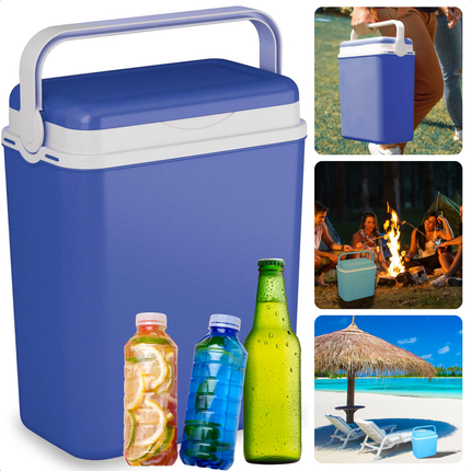 Cheqo® Koelbox - Coolbox - Frigobox - 10L - Blauw-Wit - Draagbaar - Handig Hengsel