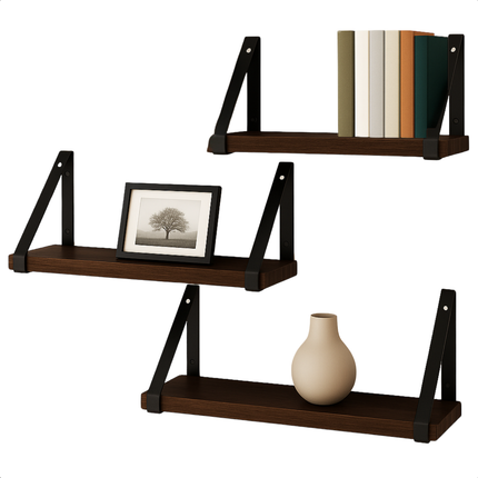 Cheqo® Zwevende Wandplank Set - Industrieel Zwevend Wandplank - Wandrek - Boekenplank - Boekenrek - Vintage Hout - Metalen Beugels - Muurdecoratie