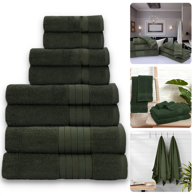 Cheqo® Handdoeken Set - Set van 8 Stuks - Groen - Verschillende Maten - 100% Katoen - 500 gr/m2 - Handdoek - Hotel Kwaliteit - Handdoek Badkamer - Zware Kwaliteit - Luxe Uitvoering - Extra Zacht & Stevig - Handdoekenset - Badhanddoeken Handdoeken