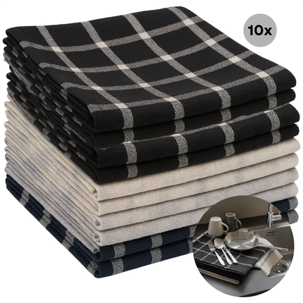 Cheqo® Theedoeken Set - Keukendoeken Set - Katoenmix - 10 Stuks - Absorbeert Goed - Drogen Van Servies - Drogen Van Glazen - Drogen Van Werkbladen - Machinewasbaar Op 30 °C - Neutraal Ontwerp - Thuisgebruik - Horeca Voorraad