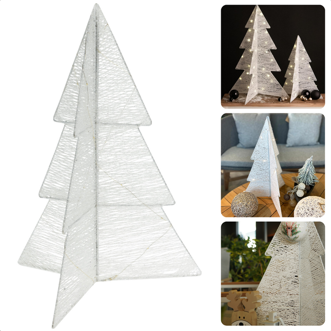Cheqo® Vouwbare Witte Kerstboom 50 cm - LED Verlichting met Timer - Batterij Aangedreven