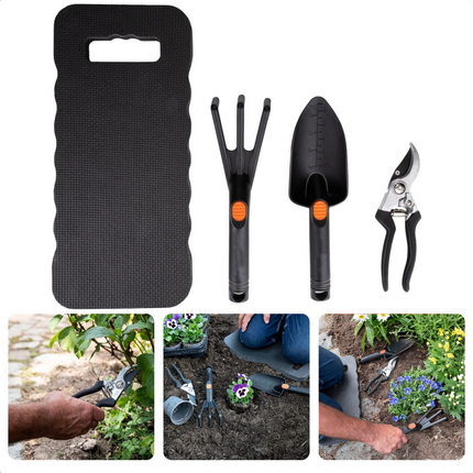 Cheqo® Complete Tuingereedschap Set - Schepje - Klauw - Snoeischaar - Kniemat - 4-delige Set - Tuingereedschapset - Tuinbenodigdheden - Tuinieren - Plantjes Planten - Lichtgewicht - Voor Tuinliefhebbers Tuingereedschapset