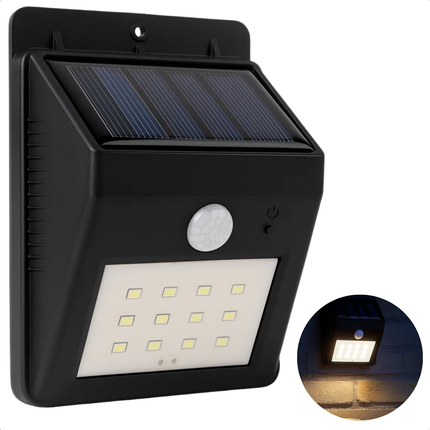 Cheqo® Solar Wandlamp - Tuinverlichting Op Zonne-Energie - Wandlamp Buiten - Buitenlamp Met Sensor - Zonne-Energie Verlichting - Weerbestendig Kunststof - Geïntegreerde LED - Zonder Elektriciteit - Schemersensor - Zwarte Wandlamp