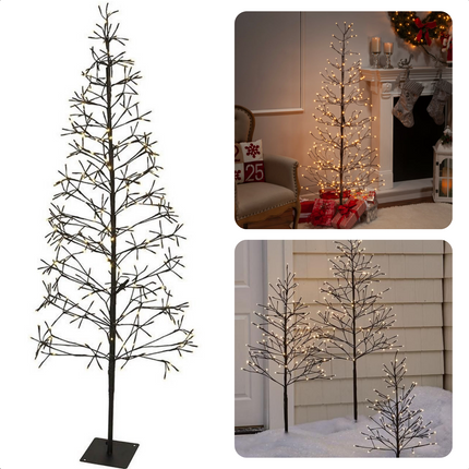 Cheqo® Sfeervolle Lichtboom - Kerstboom - 180 Cm - 400 Warm Witte LED's - Sfeerverlichting - Kerstverlichting - Kerstlampjes - Takken met Verlichting - Voor Binnen en Buiten - Met Metalen Standaard - 500 cm Aansluitsnoer - Kerstversiering Lichttakken