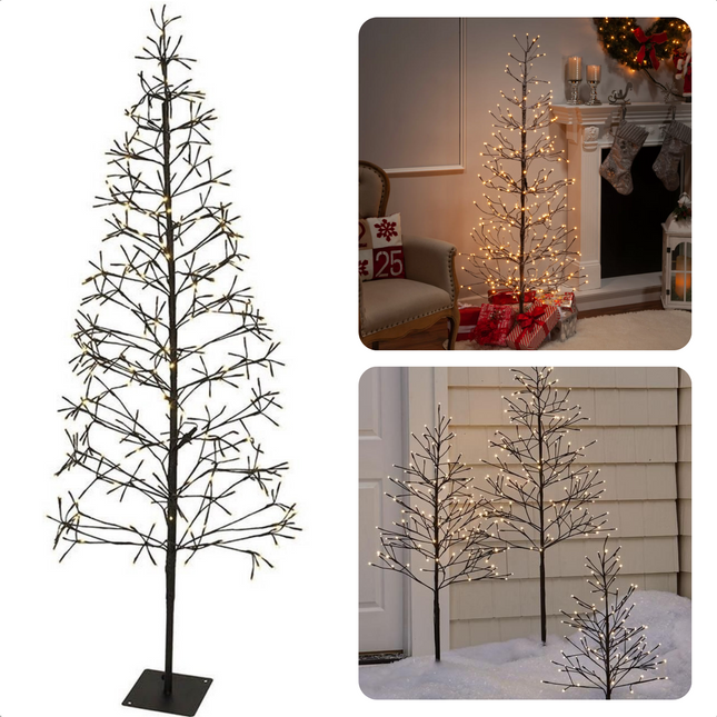 Cheqo® Sfeervolle Lichtboom - Kerstboom - 180 Cm - 400 Warm Witte LED's - Sfeerverlichting - Kerstverlichting - Kerstlampjes - Takken met Verlichting - Voor Binnen en Buiten - Met Metalen Standaard - 500 cm Aansluitsnoer - Kerstversiering Lichttakken