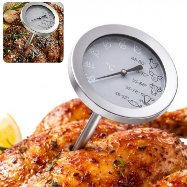 Cheqo® Vleesthermometer - Vleesthermometer Oven - Oventhermometer - Kernthermometer - Kerntemperatuurmeter - Keukenthermometer - Voedselthermometer - Kookthermometer - Thermometer Koken - Vleesthermometer Analoog