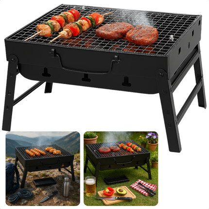 Cheqo® Opvouwbare Barbecue - Draagbare Houtskool Grill - Tafel Barbecue - Camping Barbecue - Gepoedercoat Staal - Compact En Lichtgewicht - Voor Strand En Park - Barbecue Voor Balkon - Kleine Draagbare Bbq