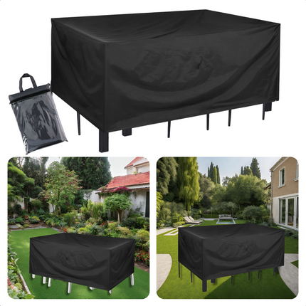 Cheqo® XL Waterdichte Tuinsethoes - Beschermhoes voor Tuinmeubelen - Trekkoord - 210x210x90cm - Afdekhoes - Beschermhoes Tuinset - Tuinsetbescherming - Waterdicht - UV Bestendig - Extra Sterk tuinmeubelhoezen