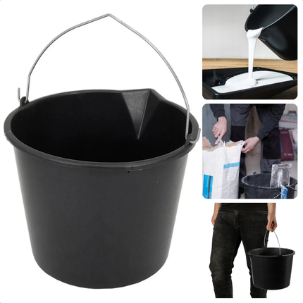 Cheqo® Zwarte Kunststof Emmer - 12 Liter - Met Schenktuit - Ideaal voor Bouw en Verf