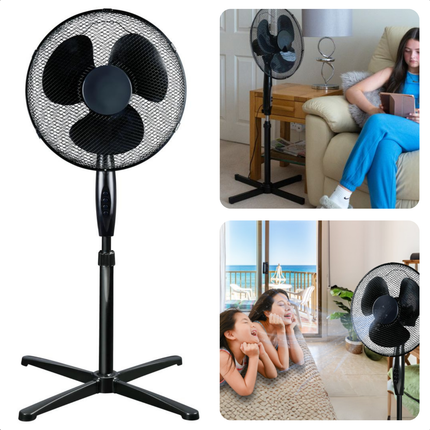Cheqo® Ventilator - Statief Ventilator - Airco Alternatief - Fan - Statiefventilator 40cm - Zwart 45W - Verstelbaar voor Koelcomfort - 230V