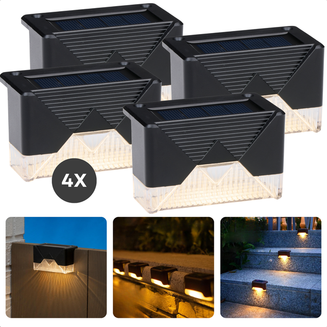 Cheqo® Solar Trapverlichting - Buiten Wandlampen - Wandlamp Draadloos - Waterdicht - Energiezuinig - LED Tuinlampen - Zonne-energie