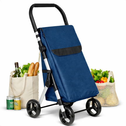 Cheqo® Boodschappentrolley - Boodschappenwagen - Boodschappenkar - Shopping Trolley - Boodschappentrolley Blauw - Opvouwbare Boodschappentrolley - Boodschappentrolley Met Wielen - Boodschappentrolley 4 Wielen