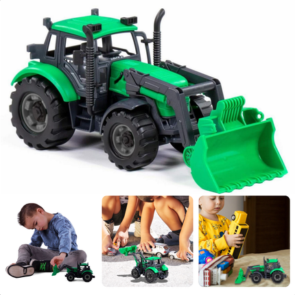 Cheqo® Tractor Speelgoed - Groene Frictie Tractor met Lader - Graafmachine - Kunststof Speelgoed voor Kinderen