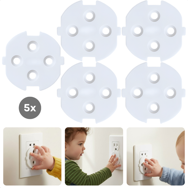 Cheqo® Kinderbeveiliging Stopcontact - Stopcontactbescherming Zonder Lijm - Herbruikbare Stopcontactbeveiliging - Bescherming Tegen Stroomschokken - Stekkertype F Bescherming - Stopcontactbeschermer - Stopcontact Bescherming