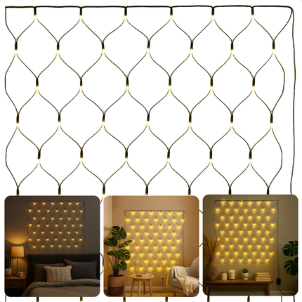 Cheqo® Netverlichting Buiten - Kerstverlichting - Kerstlampjes - Kerstboomverlichting voor Binnen en Buiten - 160 LED Lampjes - Lichtnet IP44 Waterdicht - Warm Wit Licht - LED Lichtsnoer - 2x1 Meter - Groene Kabel