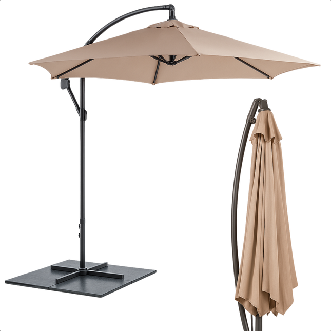 Cheqo® Zweefparasol 3M - Zweef Parasol Kantelbaar - Verstelbaar Stalen Frame - Inclusief Voet - Voor Tuin en Balkon - Taupe